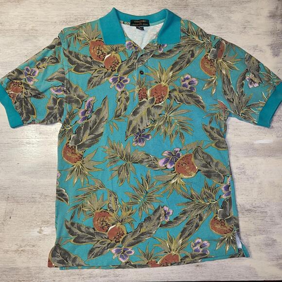 EUC Vintage 90s Mens Colours by Alexander Julian Hawaiian Floral Polo Shirt M - Picture 1 of 7